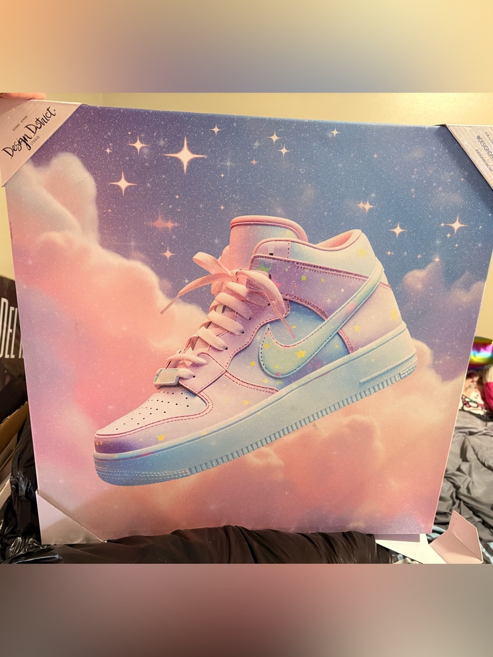 Pastel Pink High-Top Sneaker with Iridescent Star Swoosh